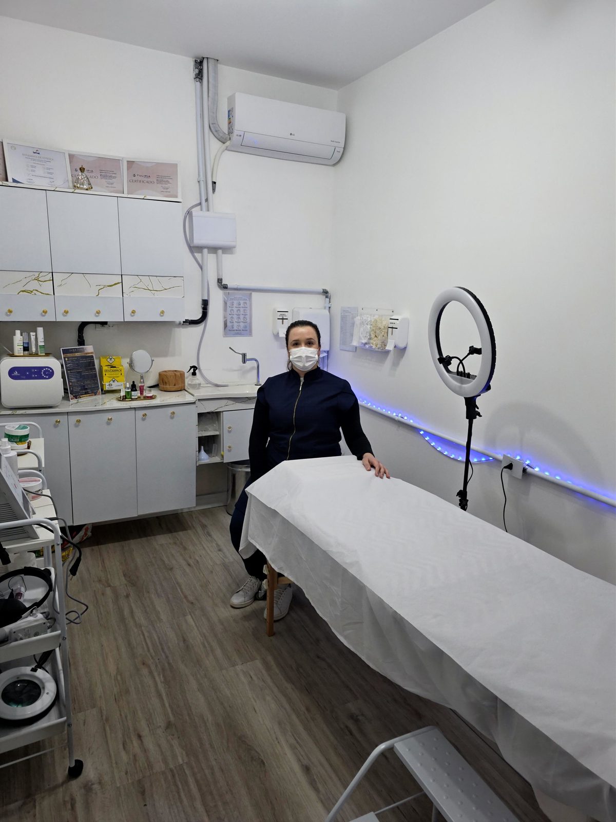 Sala de atendimento da Jaque Estrela, preparada com biossegurança